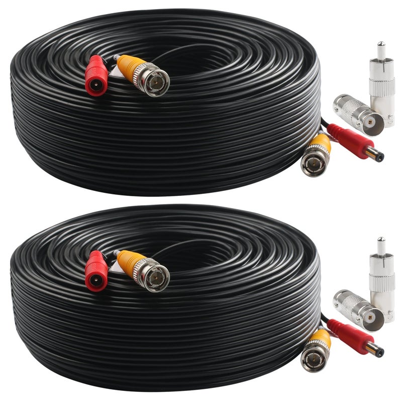 Postta BNC Video Power Cable (2 Pack 100 Feet) Video Security Camera Cable Wire with Four Connectors for CCTV DVR Surveillance System - Image 2